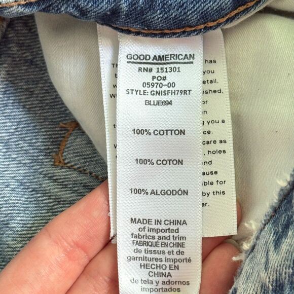 Good American Denim Shorts Distressed Hem Micro Shorts 100% Cotton Size 4/27 - Picture 7 of 8